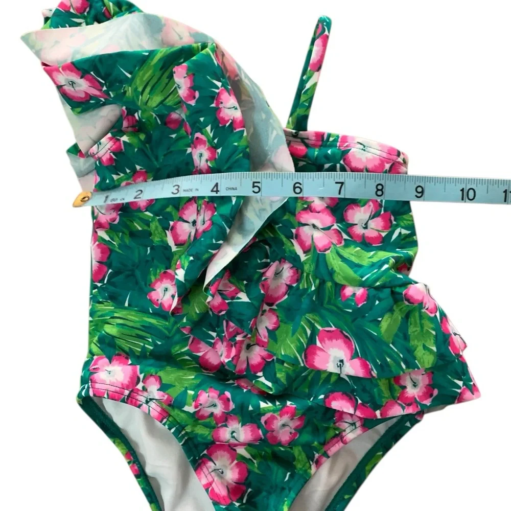 Janie and Jack Green Recycled Hibiscus Ruffle Swimsuit